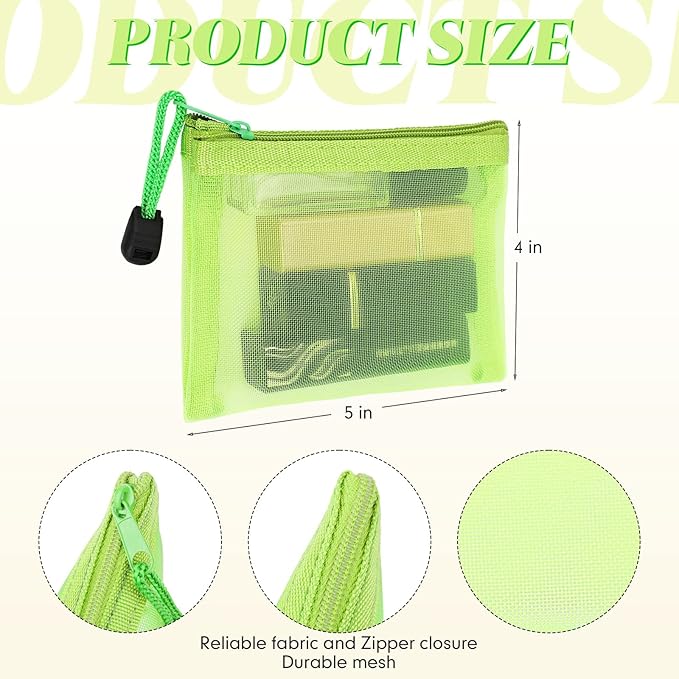 Jexine 24 Pcs Mini Zipper Mesh Bags Lipstick Cosmetic Accessories Organizer Nylon Makeup Zipper Pouch Small Cosmetic Bag for Purse Beauty Mesh Travel Pouch for Women(5 x 4 Inch,Vivid Color)