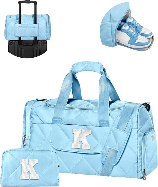 Birthday Gifts for Teen Girls Women, Initial Duffle Bag for Travel, Unique Weekender Bag with Toiletry Bag, Gym Bag with Wet Separation, Gift Idea for Christmas, Anniversary, Girls Weekend