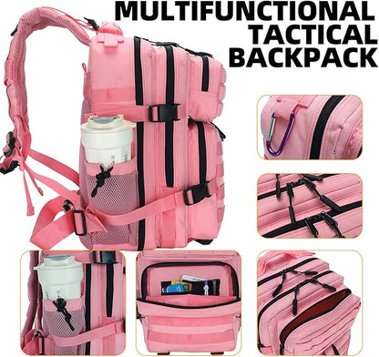 25L Tactical Backpack for Men and Women Military Backpack Small Assault Pack Molle Backpack Bug Out Bag Travel Rucksack Daypack (Pink)