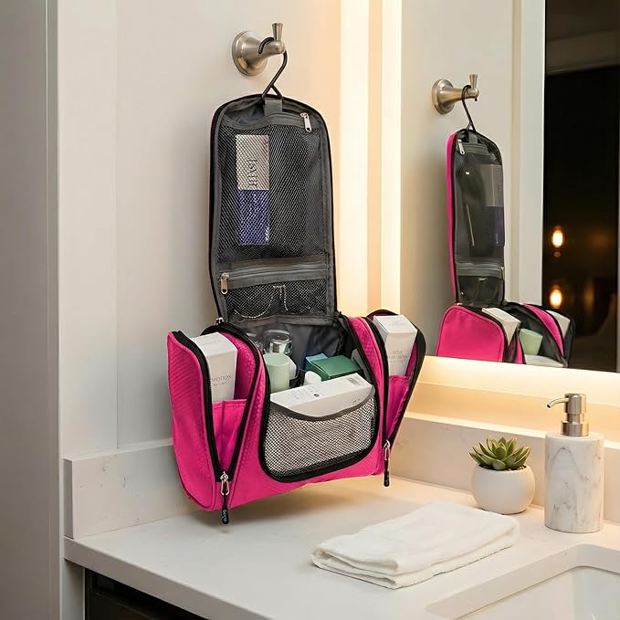 Bago Travel Toiletry Bag for Women and Men - Large Waterproof Hanging Large Toiletry Bag for Bathroom and Travelling Bag for Toiletries Organizer - Travel Makeup Bag (Pink)