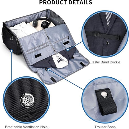 WITZMAN Garment Duffle Bags for Travel Mens Large Convertible Carry On Suit Garment Bag for Men Hanging Clothes with Shoe Compartment（B725 Black）