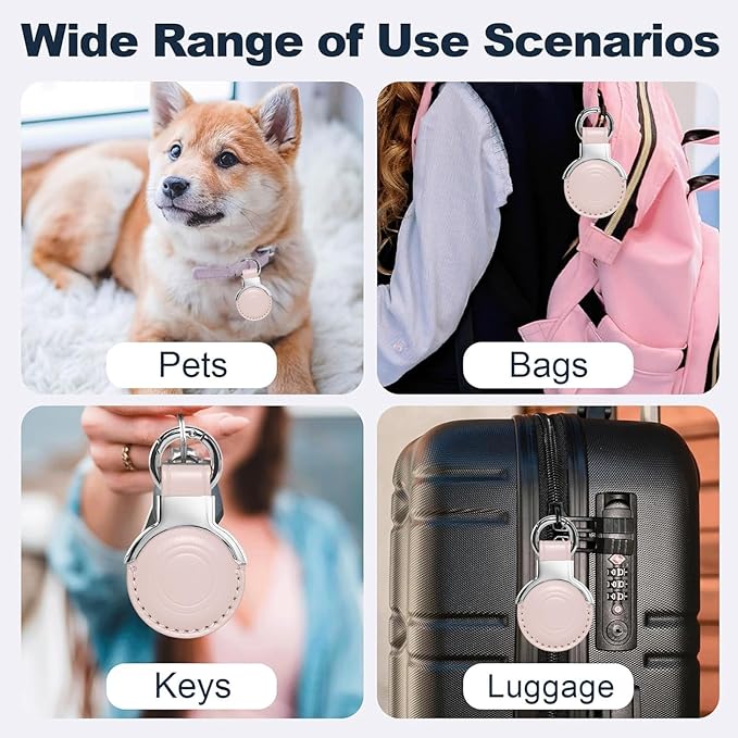 Genuine Leather All-in Package for Airtag Holder Designed for Apple for Airtags Keychains.Compact Design with Key Rings for Added Convenience and Protective Casing for Airtag (Pink