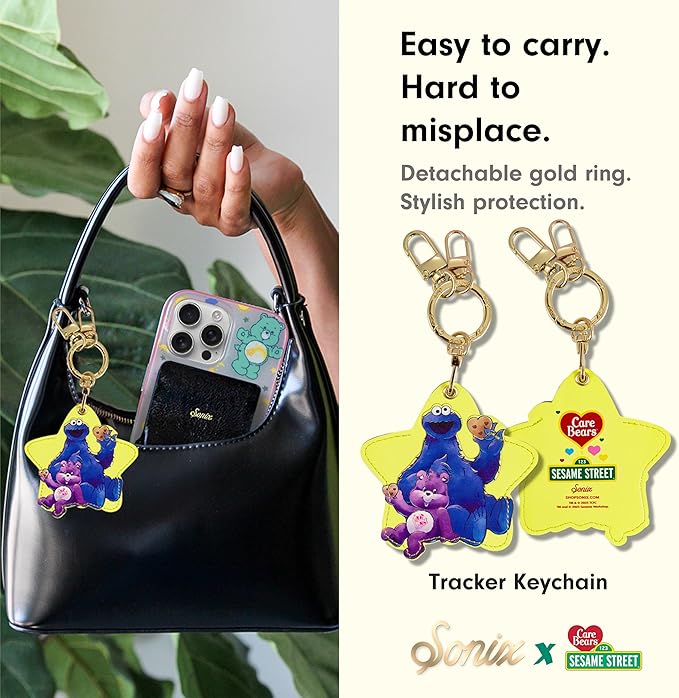 Sonix x Care Bears x Sesame Street Keychain Case Compatible with Apple AirTag | Protective AirTag Cover Keychain Charm | Purple | Share Bear & Cookie Monster