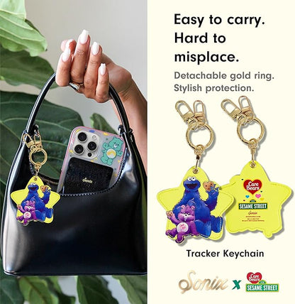 Sonix x Care Bears x Sesame Street Keychain Case Compatible with Apple AirTag | Protective AirTag Cover Keychain Charm | Purple | Share Bear & Cookie Monster