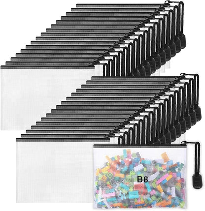 Jetec 32 Pcs Mesh Zipper Bags Toy Storage Bikini Organizer Bag Bolsas Para Guardar Trajes De Bano Waterproof Zipper Reusable Pouch Puzzle Multipurpose for Storage Office(Black,5.1 x 4.1 Inch)