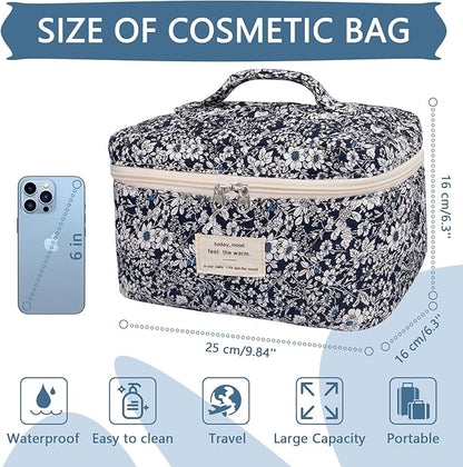 Large Makeup Bag, Cute Cosmetic Bag for Women Girls, Floral Coquette Aesthetic Toiletry Bag, Travel Make Up Organizer Bag (Black Rose Flower)