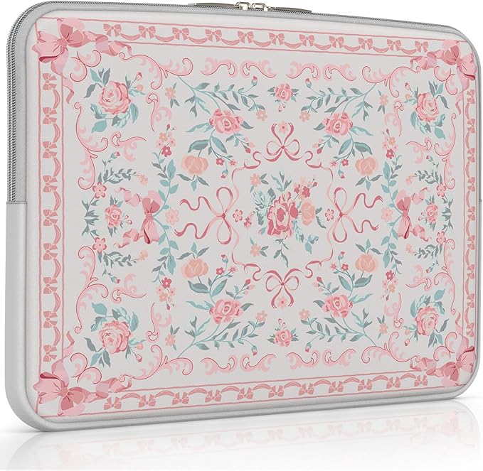 iCasso Laptop Sleeve 13 inch for MacBook Air 13-13.6 inch,Cute Laptop case for MacBook Pro 13 inch 14 inch, Slim Protective Travel Carrying Case Sleeve for 14 inch Chromebook, HP, Retro Bow Pink
