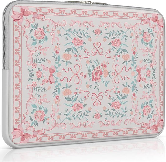 iCasso Laptop Sleeve 13 inch for MacBook Air 13-13.6 inch,Cute Laptop case for MacBook Pro 13 inch 14 inch, Slim Protective Travel Carrying Case Sleeve for 14 inch Chromebook, HP, Retro Bow Pink