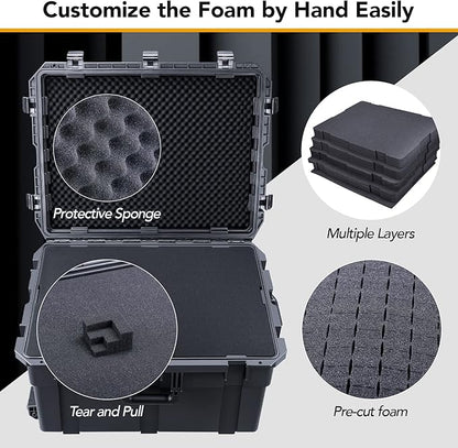 Lykus HC-7240 Large Waterproof Hard Case with Wheels and Customizable Foam, Interior Size 28.3x21.6x15.6 inch, Suitable for cameras, lenses, electronic equipment and more