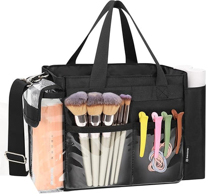 TANTO Travel Makeup Bag Small Cosmetic Bag Makeup Artist Bag Professional Touch Up Makeup Kit Bags with Detachable Dividers Multi Pocket Cosmetic Storage Organizer for Beauty Pros (Black)