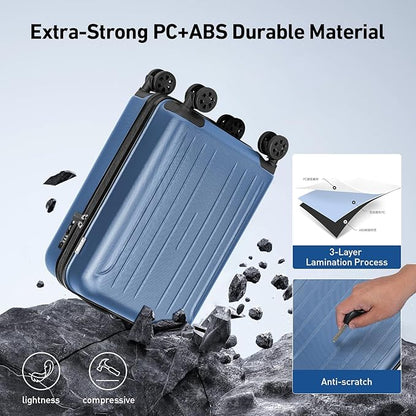 KYME Carry on luggage 22x14x9 Airline Approved Suitcase Hardshell With Double Spinner Wheels, PC+ABS TSA Lock Travel Luggage (Royalblue, 20" Carry On)