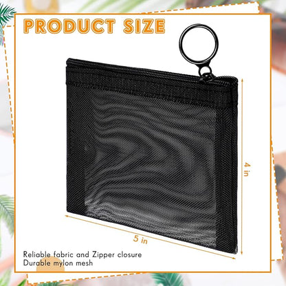 Jexine 30 Pieces Mini Zipper Mesh Bags Nylon Small Zipper Pouch Mini Pouch Portable Beauty Purse Mesh Coin Purse for Travel Home Keychain Holder Makeup Cosmetic Storage(5 x 4 Inches,Black)