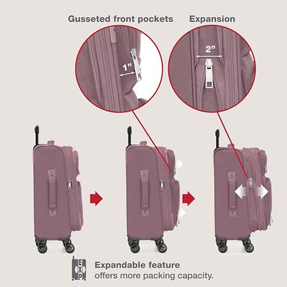 U.S. Traveler Rio Lightweight Softside Rolling Carry-on Suitcase, 4-Wheel Set, Mauve