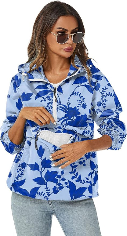 Avoogue Womens Rain Jacket with Hood,Pullover,Packable,Lightweight,Windbreaker,Waterproof,Breathable.