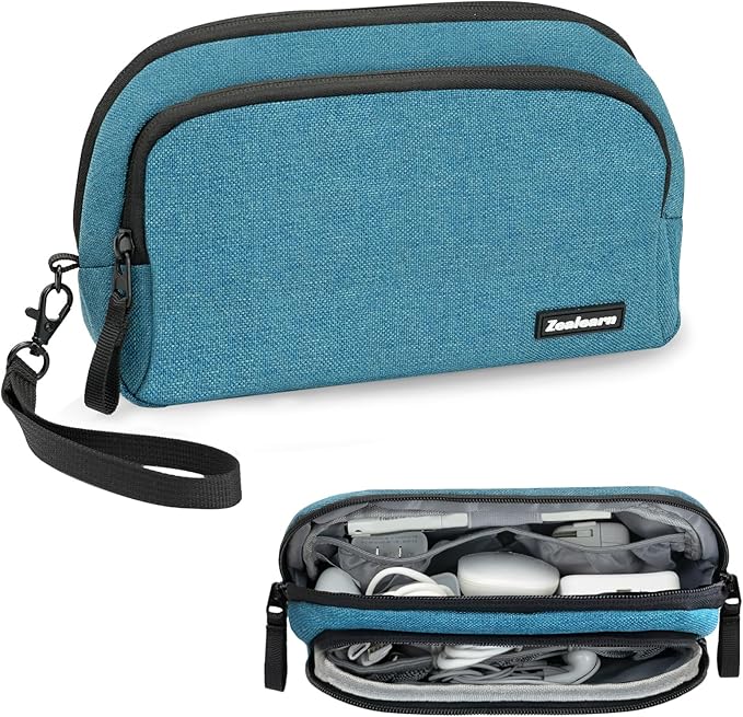 Portable Electronics Organizer Travel Case, Double Layers Tech Organizer, All-in-One Charger Storage Bag for Charging Cable, USB Cord, Charger, Power Bank, Flash Drive, Blue