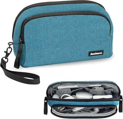 Portable Electronics Organizer Travel Case, Double Layers Tech Organizer, All-in-One Charger Storage Bag for Charging Cable, USB Cord, Charger, Power Bank, Flash Drive, Blue