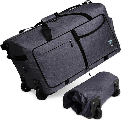 Bago Rolling Duffle Bag with Wheels - 27" 80L Foldable Weekender Bag, Waterproof Travel Duffel Bag, Heavy Duty Lightweight Duffle Bag for Traveling, Rolling Duffel Bag with Wheels (SnowBlack2023)