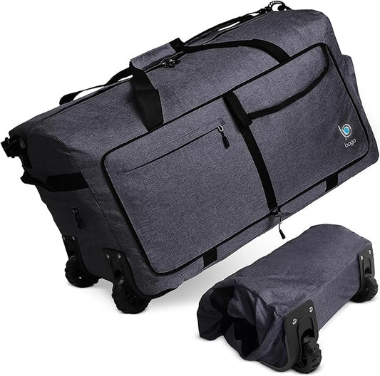 Bago Rolling Duffle Bag with Wheels - 30" 100L Foldable Weekender Bag, Waterproof Travel Duffel Bag, Heavy Duty Lightweight Duffle Bag for Traveling, Rolling Duffel Bag with Wheels (SnowBlack2024)