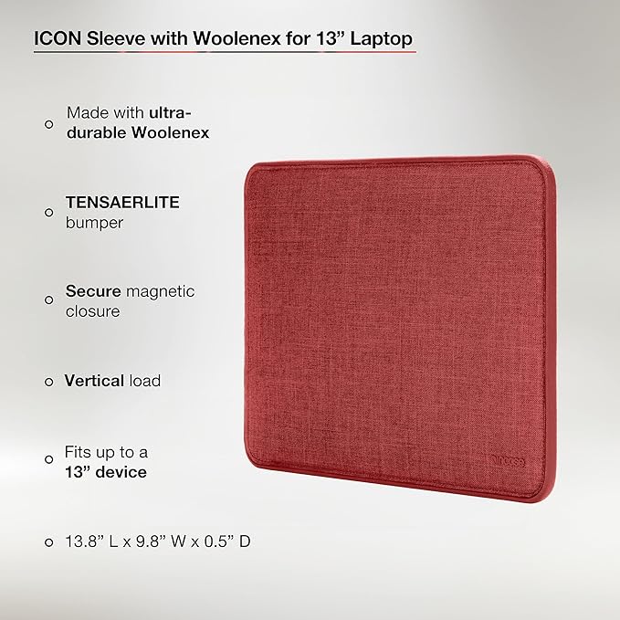 Incase ICON Sleeve with Woolenex - MacBook Air 13 inch M1, 2020, 2019, 2018 & MacBook Pro 13 inch 2019, 2018, 2017, 2016 Case - Fitted MacBook Case, Laptop Sleeve, Hard Cover, Durable (Red Clay)