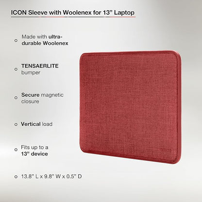 Incase ICON Sleeve with Woolenex - MacBook Air 13 inch M1, 2020, 2019, 2018 & MacBook Pro 13 inch 2019, 2018, 2017, 2016 Case - Fitted MacBook Case, Laptop Sleeve, Hard Cover, Durable (Red Clay)