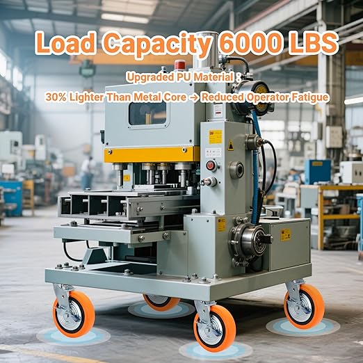 8 Inch Heavy Duty Casters - Industrial Casters with Upgraded Thickened Bracket Set of 4, Polyurethane Wheel Capacity up to 6000 lbs, Swivel Caster for Workbench, Platform Truck(4 Brake)