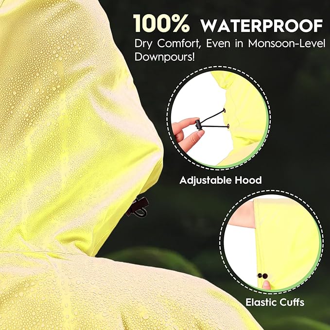 Bruvoalon 3-in-1 Rain Poncho with 1/4 Zip & Chest Pocket, Waterproof, Sunshade, Ground Mat for Adults & Youth Emergency
