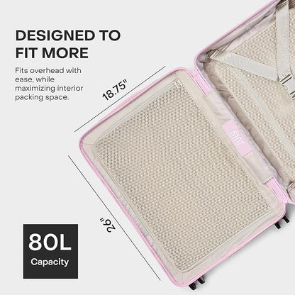 Checked Expandable - 24.5" Airline Approved Check In Luggage with Wheels, Spinner Suitcase for Men & Women - TSA Lock Rolling Suitcase, Spinner Wheels, Expansion Zip, Y-Strap - Blush Pink