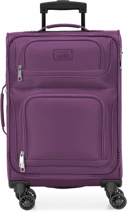U.S. Traveler Rio Lightweight Softside Rolling Carry-on Suitcase, 4-Wheel Single, Purple