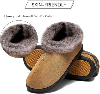 Mishansha Women's House Shoes Memory Foam Suede Moccasin Slippers Winter Warm Fleece Lined Home Shoes with Anti-Skid Rubber Sole