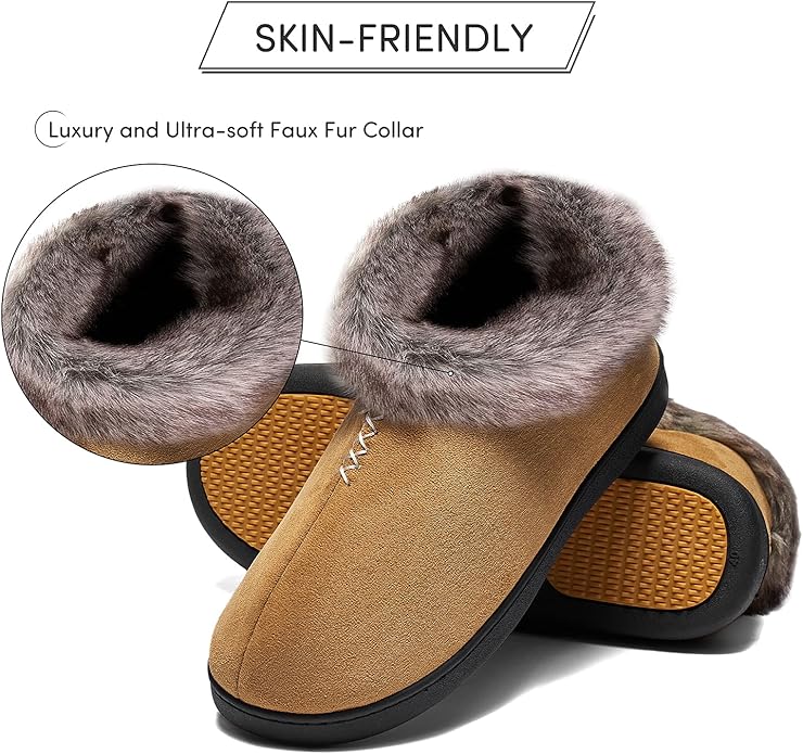 Mishansha Women's House Shoes Memory Foam Suede Moccasin Slippers Winter Warm Fleece Lined Home Shoes with Anti-Skid Rubber Sole