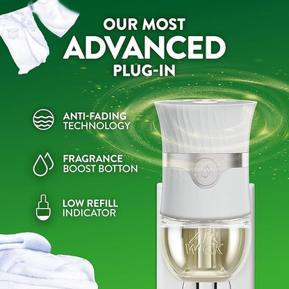 Air Wick Plug in Scented Oil Starter Kit, 2 Warmers + 6 Refills, Fresh Linen, Same Familiar Smell of Fresh Laundry, Eco Friendly, Essential Oils, Air Freshener