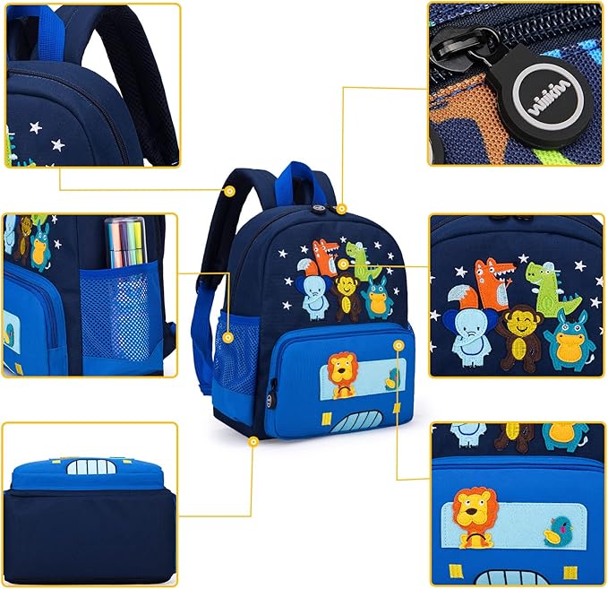 willikiva Cute Zoo Little 3d Backpack Kids Backpack for Boys and Girls Toddler Backpack Waterproof Preschool Safety Harness Leash (Blue Small Size,Age 1-2)