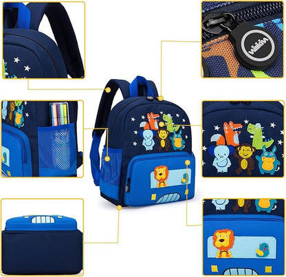 willikiva Cute Zoo Little 3d Backpack Kids Backpack for Boys and Girls Toddler Backpack Waterproof Preschool Safety Harness Leash (Blue Small Size,Age 1-2)