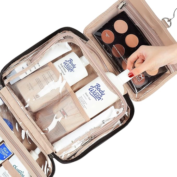 NISHEL Travel Toiletry Bag for Women, Makeup Essentials Organizer, Hanging Case for Accessories, Cosmetics, Large Size, Black