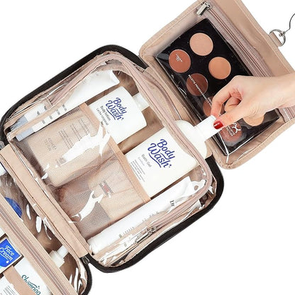 NISHEL Travel Toiletry Bag for Women, Makeup Essentials Organizer, Hanging Case for Accessories, Cosmetics, Large Size, Black