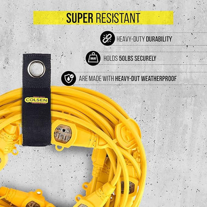 COLSEN Storage Strap – 10 inch large Heavy Duty Garage Organization Cable Keeper Wire Holder Outdoor rope strap Hose Hanger for extension cords RV Organizers Garden Anchor Marine Workshop (6Pack)