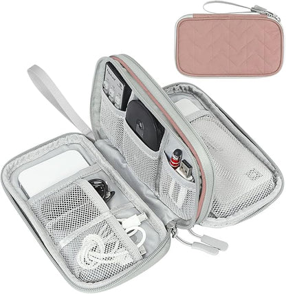 FYY Travel Cable Organizer Bag Pouch Electronic Accessories Carry Case Portable Waterproof Double Layers All-in-One Storage for Cable, Cord, Charger, Phone,-Pattern Pink(M)