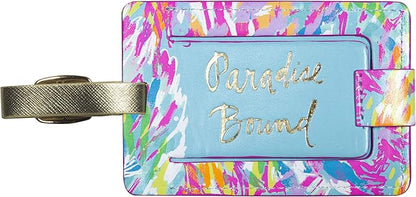 Lilly Pulitzer Leatherette Luggage Tag with Secure Strap, Colorful Suitcase Identifier for Travel