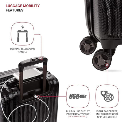 SwissGear 7272 Energie Expandable Hardside Luggage with Spinner Wheels and TSA Lock, Black, Carry-On 19-Inch
