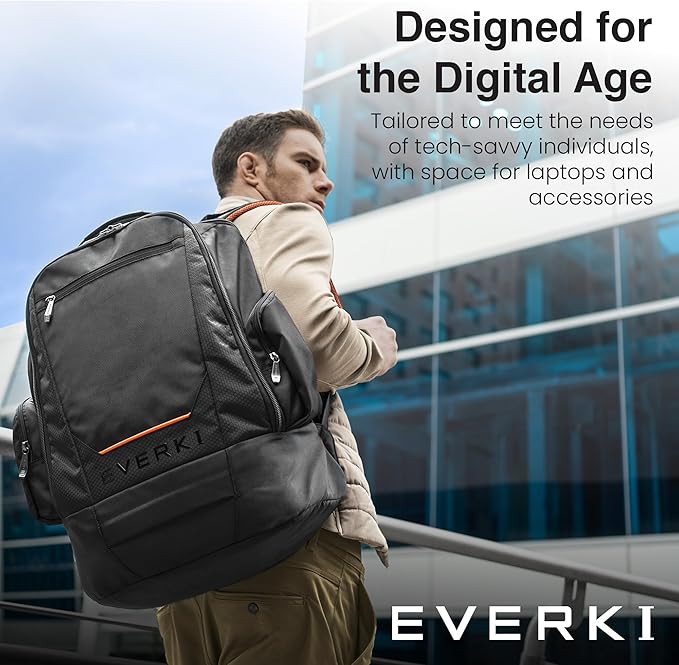 EVERKI ContemPRO 117 Laptop Backpack Fits up to 18.4” – Gaming, 42L Large Travel Backpack with Water-Resistant Rain Cover for Women & Men – Spacious Business Laptop Bag – Black (EKP117B)