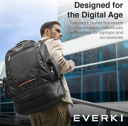 EVERKI ContemPRO 117 Laptop Backpack Fits up to 18.4” – Gaming, 42L Large Travel Backpack with Water-Resistant Rain Cover for Women & Men – Spacious Business Laptop Bag – Black (EKP117B)