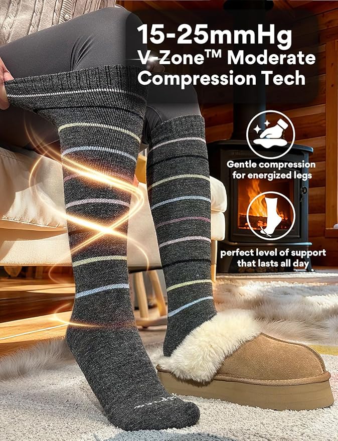 Alpaca Wool Heavyweight 15-25 mmHg Knee High Compression Support Socks Thick Winter Thermal Warm Soft Travel Flying