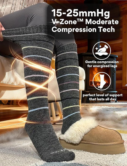 Alpaca Wool Heavyweight 15-25 mmHg Knee High Compression Support Socks Thick Winter Thermal Warm Soft Travel Flying