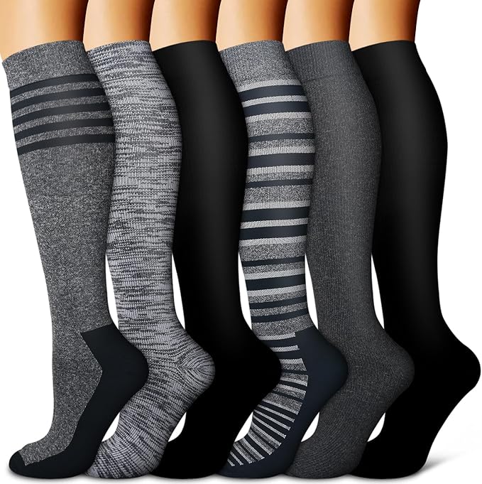 BLUEENJOY Copper Compression Socks for Women & Men (6 pairs) - Best Support for Nurses, Running, Hiking, Recovery