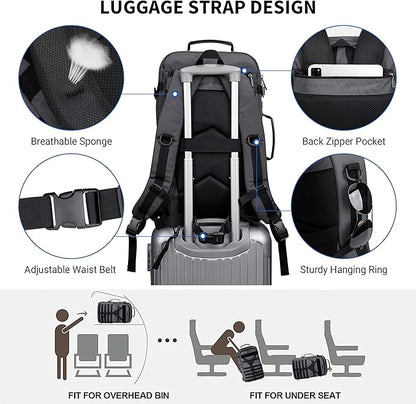 WITZMAN Carry On Travel Backpack for Men Large Convertible 45L Fit 17 Inch Laptop Backpack 3 in 1 Bag for Airline Approved(B688 Silvery Grey)