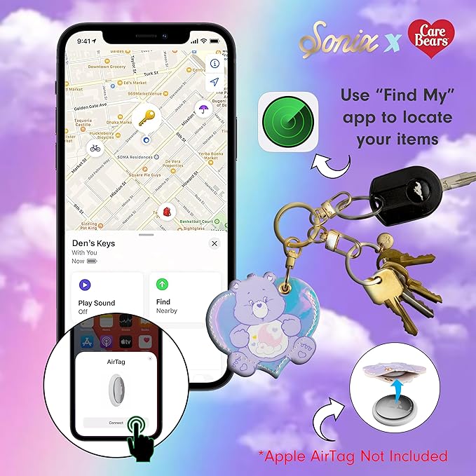 Sonix x Care Bears Keychain Case Compatible with Apple AirTag | Protective AirTag Cover Keychain Charm | Purple | Sweet Dreams Bear
