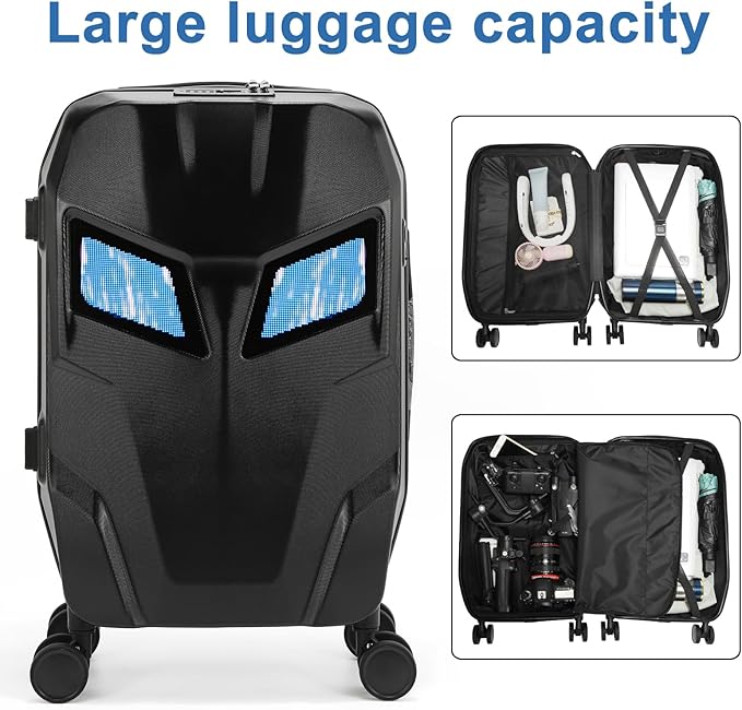 20 inch Smart LED light up Luggage, Airline Approved Hard Shell Suitcases with Wheels, Carry on Luggage Small Rolling Suitcase with Lock, APP-Controlled LED Display