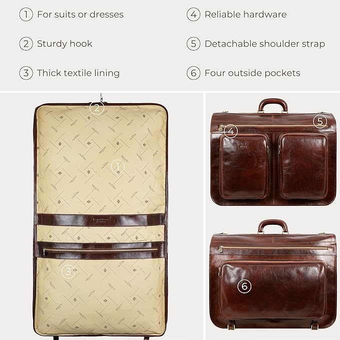 Time Resistance Leather Garment Bag - Slim Suit Duffel Carry-On Suitcase for Dress Protection (Brown)