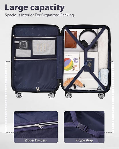 Coolife Luggage Expandable(only 28") Suitcase PC+ABS Spinner 20in 24in 28in Carry on (white grid new, S(20in)_carry on)