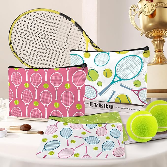 30Pcs Tennis Makeup Bag Tennis Gifts for Women Canvas Cosmetic Bags with Zipper Inspirational Travel Toiletry Pouch Tennis Accessories for Sports Lover Players Coach Christmas Team Gift